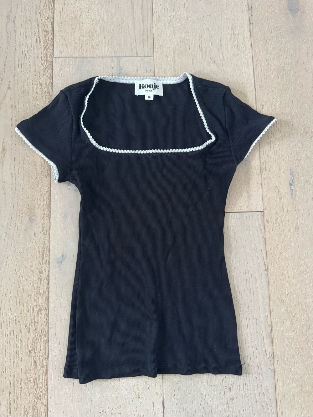 Rouje Paris SIAM black ribbed knit square neck tee 36 - Picture 2 of 6